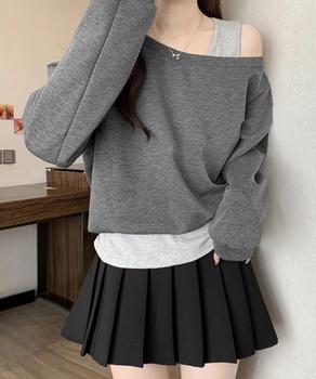 レイヤード風スウェットワンショルダー秋服 送料無料 即日発送-5