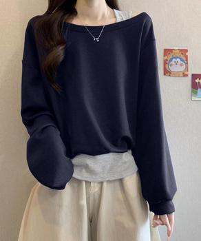 レイヤード風スウェットワンショルダー秋服 送料無料 即日発送-6