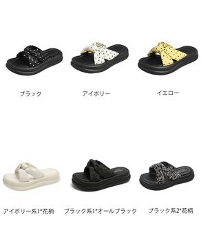 ドット柄クロスリボン厚底サンダル美脚脚長 送料無料 即日発送-1