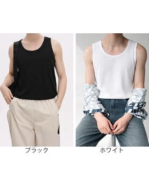 Uネックリブタンクトップメンズトップス夏 送料無料 即日発送-1