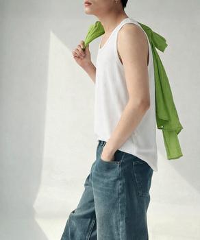 Uネックリブタンクトップメンズトップス夏 送料無料 即日発送-6