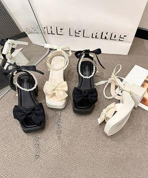リボン厚底サンダル パールストラップ美脚 送料無料 即日発送-1