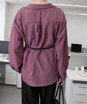 レイヤード風シャツブラウスベルト付き春服 送料無料 即日発送-8