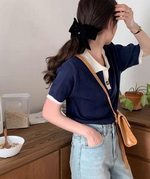 ポロニットトップス半袖ポロシャツVネック 送料無料 即日発送-5