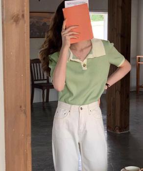 ポロニットトップス半袖ポロシャツVネック 送料無料 即日発送-7