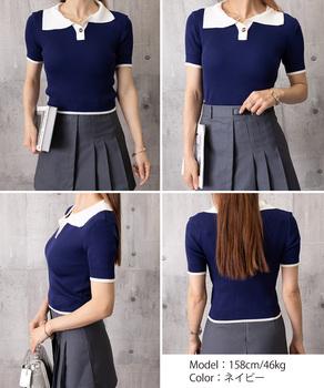 ポロニットトップス半袖ポロシャツVネック 送料無料 即日発送-8