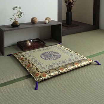 日本製 い草 盆 法事 仏前 捺染 菊柄 約70×70cm 正倉院 御前座布団 送料無料-7