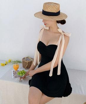 肩リボンワンピース水着オールインワン水着 送料無料 即日発送-4