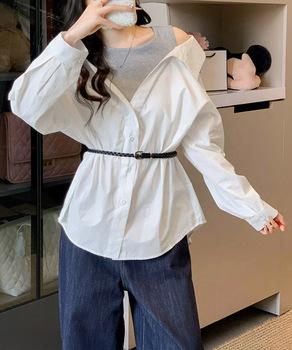 オフショルダーシャツタンクトップ重ね着風 送料無料 即日発送-2