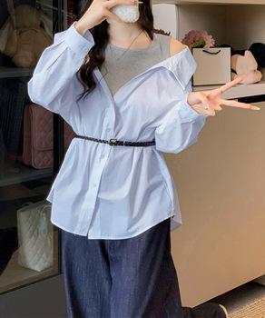 オフショルダーシャツタンクトップ重ね着風 送料無料 即日発送-6