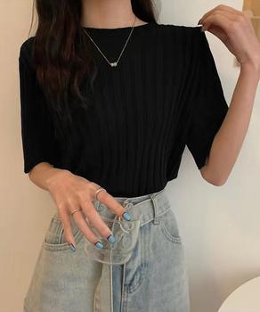 サマーニットトップス半袖 カットソー夏服 送料無料 即日発送-2