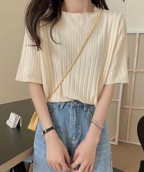 サマーニットトップス半袖 カットソー夏服 送料無料 即日発送-5