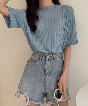サマーニットトップス半袖 カットソー夏服 送料無料 即日発送-6