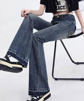 ロゴ刺しゅうフレアデニムパンツレディース 送料無料 即日発送-5