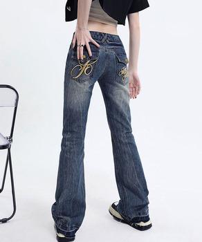 ロゴ刺しゅうフレアデニムパンツレディース 送料無料 即日発送-7