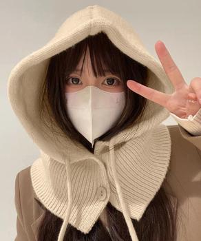 フード付きニットマフラー バラクラバ 可愛いニット帽 おしゃれ 送料無料 即日発送-2