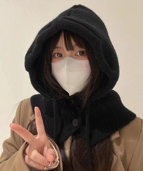 フード付きニットマフラー バラクラバ 可愛いニット帽 おしゃれ 送料無料 即日発送-4