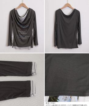 ドレープネックトップスレイヤード風ロゴT 送料無料 即日発送-9