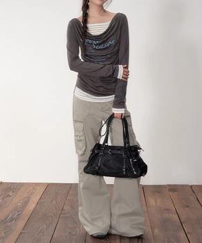 ドレープネックトップスレイヤード風ロゴT 送料無料 即日発送-3