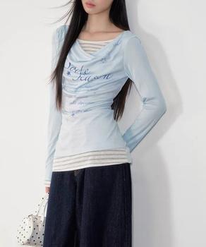 ドレープネックトップスレイヤード風ロゴT 送料無料 即日発送-4