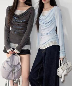 ドレープネックトップスレイヤード風ロゴT 送料無料 即日発送-7