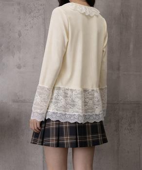 レース切り替えTシャツフェミニントップス　クリーム 送料無料 即日発送-5