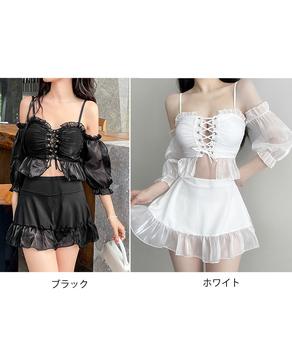 オフショルダー水着2点セットレースアップ 送料無料 即日発送-1