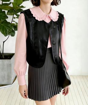 フェイクレザーベストレディースジレ 送料無料 即日発送-4