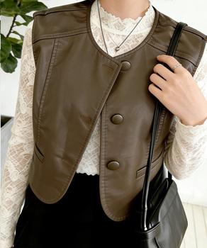フェイクレザーベストレディースジレ 送料無料 即日発送-7