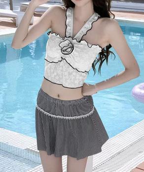 花柄レースフリル水着三点セット体型カバー 送料無料 即日発送-2