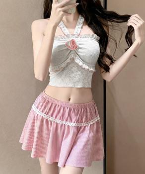 花柄レースフリル水着三点セット体型カバー 送料無料 即日発送-6