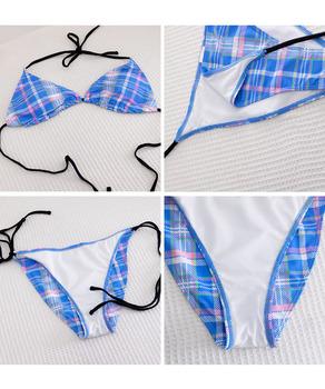 ハイレグビキニ上下セット チェック柄水着 送料無料 即日発送-9