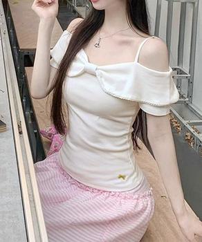 リボン オフショルダートップスレディース 送料無料 即日発送-5