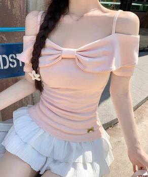 リボン オフショルダートップスレディース 送料無料 即日発送-7