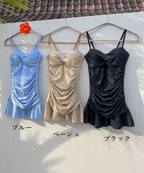 フリルワンピース水着シャーリング水着夏海 送料無料 即日発送-1