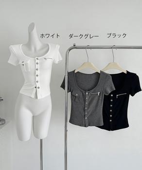 アウトポケット半袖トップススリムTシャツ 送料無料 即日発送-1