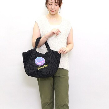 サガラ刺繍ペーパー サマーバッグ カゴバッグ トートバッグ 2026新作 SMILEY 送料無料-25