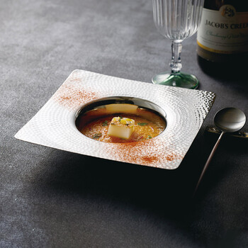 ステンレス 槌目 リム付 ミニ 角鍋 料理皿 送料無料-2