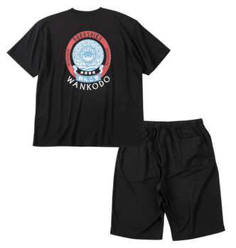 大きいサイズ 黒柴印和んこ堂 和波半袖Tシャツ+ハーフパンツ 3L 4L 5L 6L 8L ブラック ラッピング可 送料無料 即日発送-1