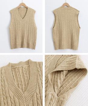 ニットベスト ケーブル編み 重ね着 送料無料 即日発送-9