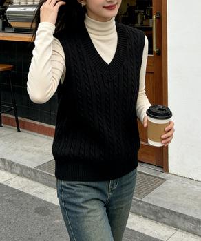 ニットベスト ケーブル編み 重ね着 送料無料 即日発送-2