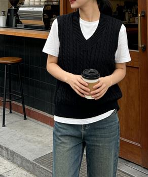 ニットベスト ケーブル編み 重ね着 送料無料 即日発送-3