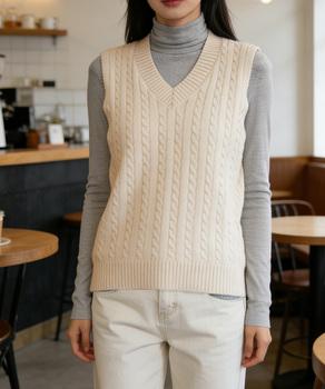 ニットベスト ケーブル編み 重ね着 送料無料 即日発送-4