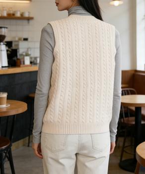 ニットベスト ケーブル編み 重ね着 送料無料 即日発送-5