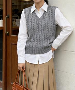 ニットベスト ケーブル編み 重ね着 送料無料 即日発送-6