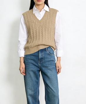 ニットベスト ケーブル編み 重ね着 送料無料 即日発送-7