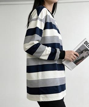 ボーダー柄Tシャツカットソープルオーバー 送料無料 即日発送-7