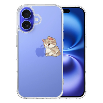 iPhone16 ケース クリア にゃんこ りんご にらめっこ スマホケース 側面ソフト 背面ハード ハイブリッド  送料無料-0