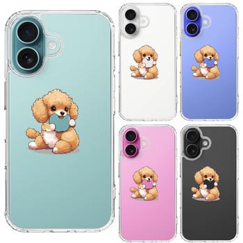 iPhone16 ケース クリア トイプードル りんご もぐもぐ スマホケース 側面ソフト 背面ハード ハイブリッド  送料無料-1