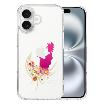 iPhone16 ケース クリア 日本女性　着物少女 スマホケース 側面ソフト 背面ハード ハイブリッド  送料無料-0